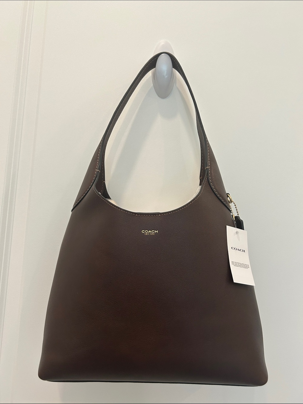 NWT Coach Dark Brown Leather Shoulder Tote with Gold Logo